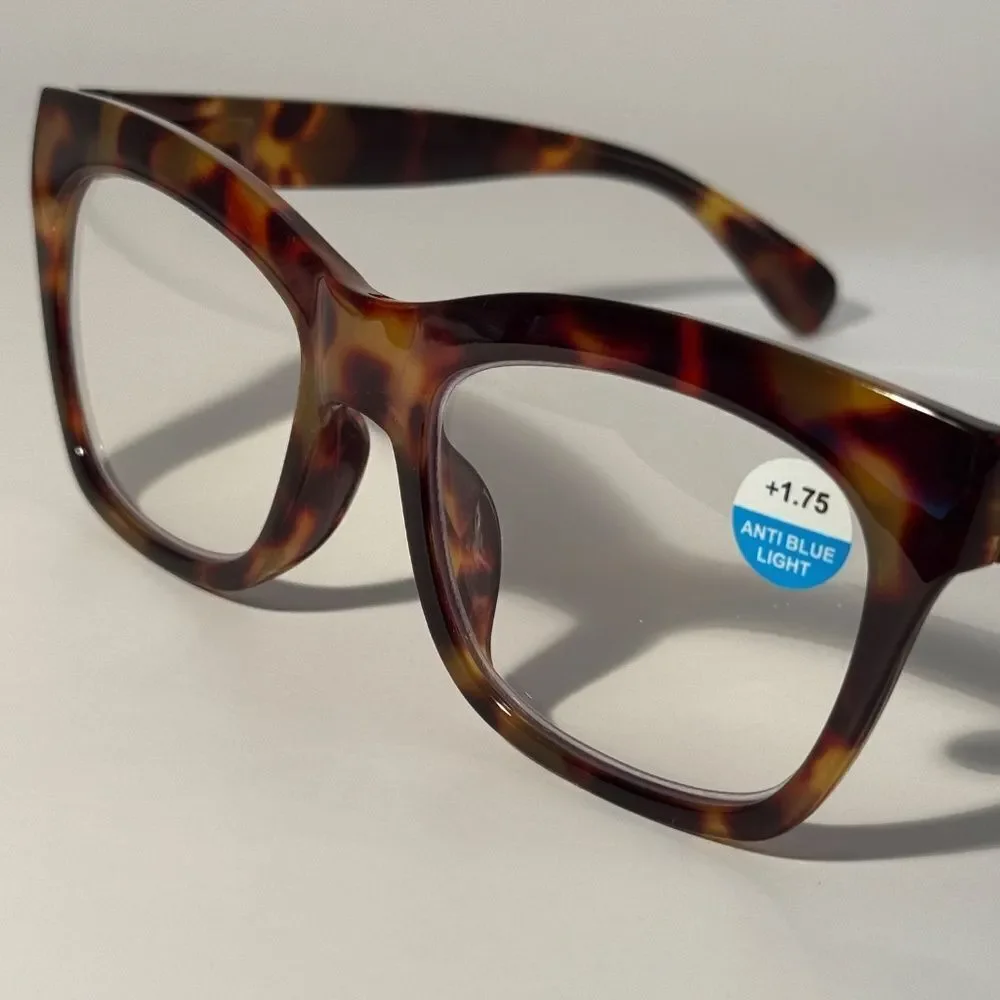 1562 Mona Reading Glasses 1.75 Tortoise Readers Rounded Square Frame NWT